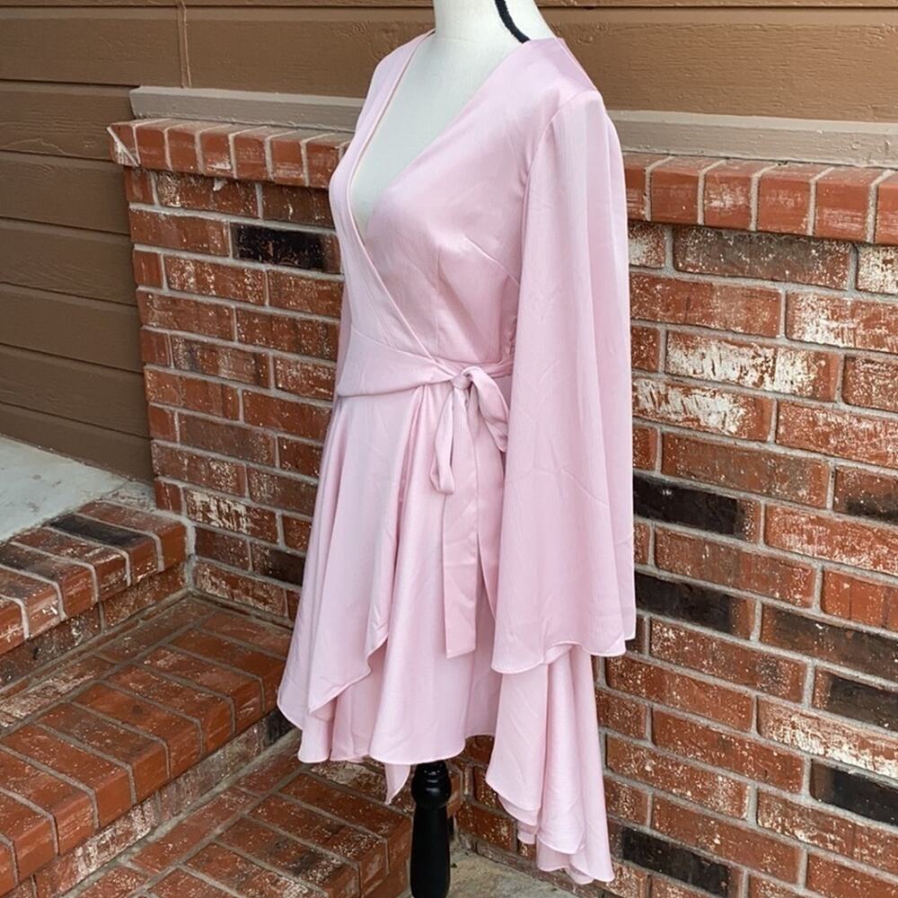 KEEPSAKE the Label Oceans LS Asymmetrical Hem Wrap Mini Dress Blush XS NWT - Picture 4 of 9